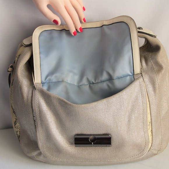 Coach Kristin Python & Silver Linen Large Hobo Bag - Picture 7 of 12